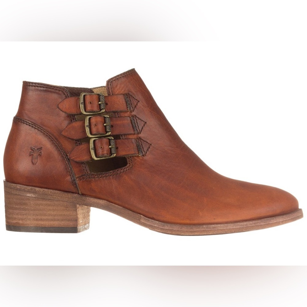 Frye Tan Leather Triple-Buckle Ankle Booties